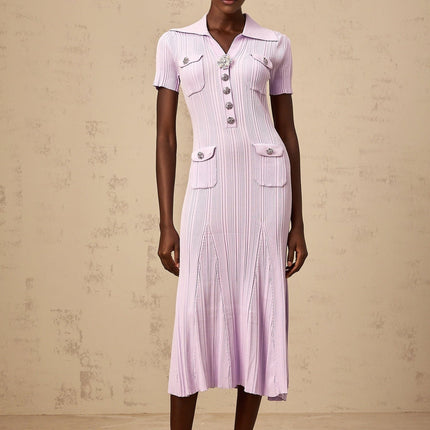 Alice Purple Crystal Embellished Midi Dress with Godet Design and Flap Pockets