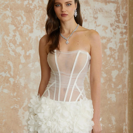 Alicja White Off Shoulder 3D Petal Mini Dress