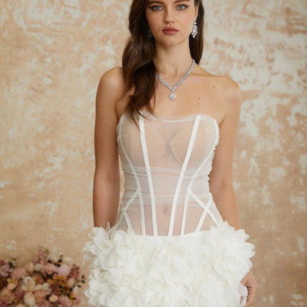 Alicja White Off Shoulder 3D Petal Mini Dress
