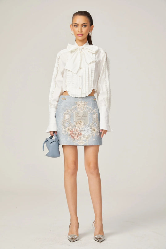 Aliénor blue embroidered mini skirt
