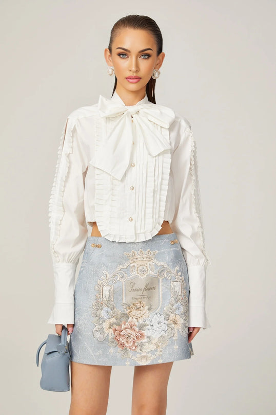 Aliénor blue embroidered mini skirt