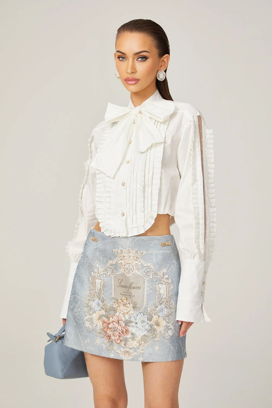Aliénor blue embroidered mini skirt