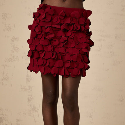 Alina 3D Petal A-line Mini Skirt in Wine Red