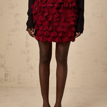 Alina 3D Petal A-line Mini Skirt in Wine Red