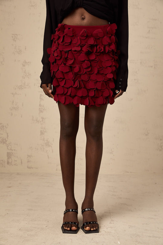 Alina 3D Petal A-line Mini Skirt in Wine Red