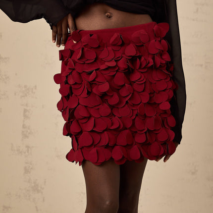 Alina 3D Petal A-line Mini Skirt in Wine Red