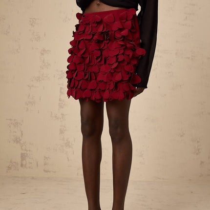 Alina 3D Petal A-line Mini Skirt in Wine Red