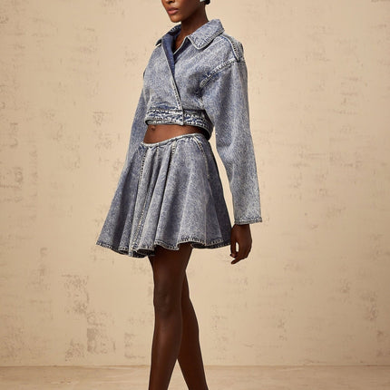 Alina Blue Denim Asymmetrical Cropped Jacket