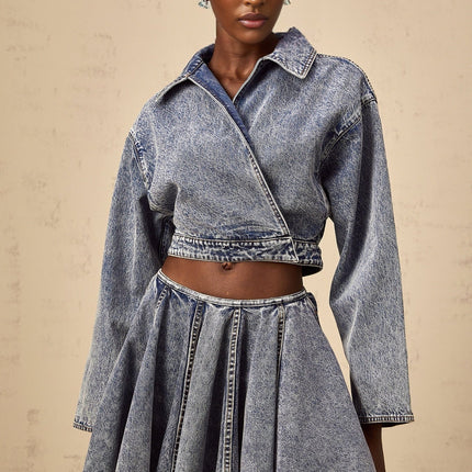 Alina Blue Denim Asymmetrical Cropped Jacket