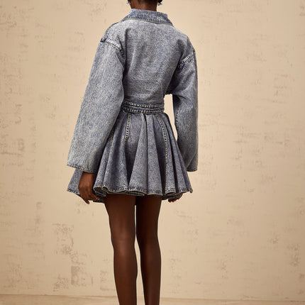 Alina Blue Denim Asymmetrical Cropped Jacket
