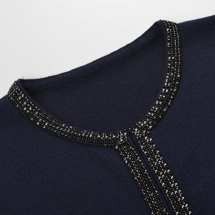 Alina Blue Knit Two-Piece Suit with Decorative Buttons
