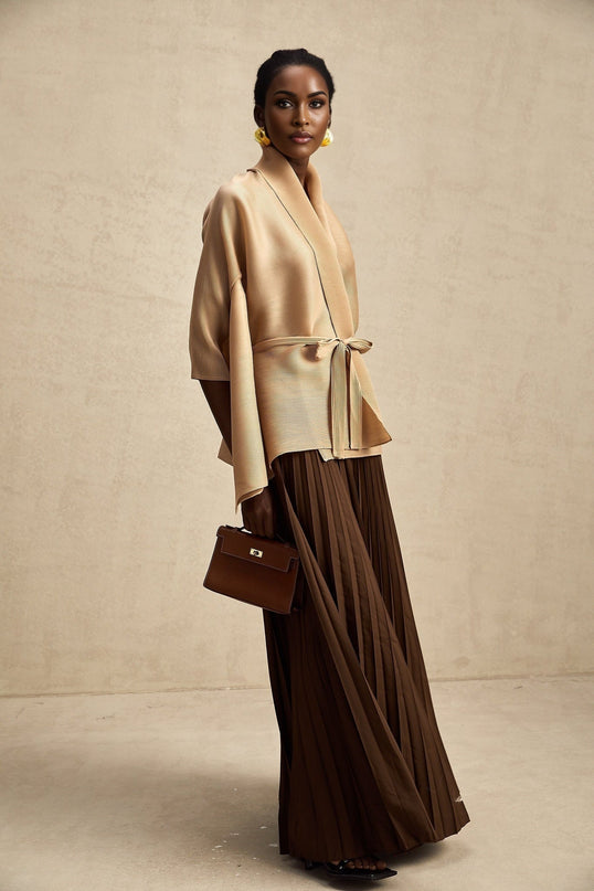 Alina Brown & Khaki Skirt Top Set