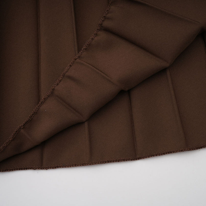 Alina Brown & Khaki Skirt Top Set Terylene V-Neck Cape Design Slit Sleeves Pleated Maxi Elasticated Waistband Maxi Length Luxurious Elegant Sophisticated Timeless Modern