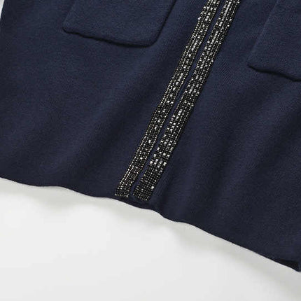 Alina Navy Blue Two Piece Suit with Decorative Buttons and Embellishments