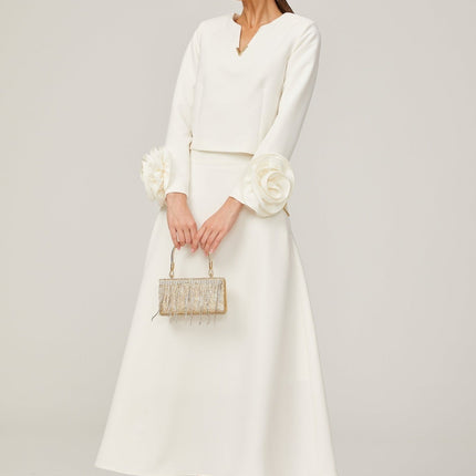 Alina White 3D Petal Embellished Skirt and Top Set
