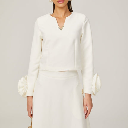 Alina White 3D Petal Embellished Skirt and Top Set