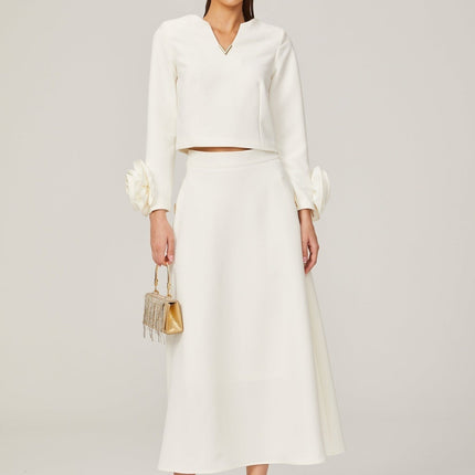 Alina White 3D Petal Embellished Skirt Top Set