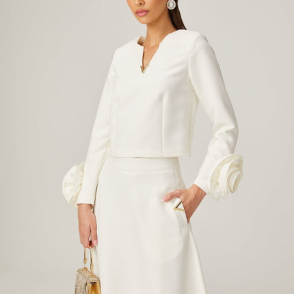 Alina White 3D Petal Embellished Skirt Top Set