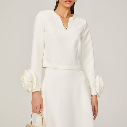 Alina White 3D Petal Embellished Skirt Top Set