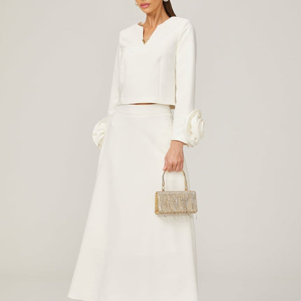 Alina White 3D Petal Embellished Skirt and Top Set