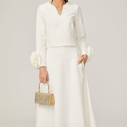 Alina White 3D Petal Embellished Skirt and Top Set