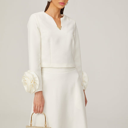 Alina White 3D Petal Embellished Skirt Top Set
