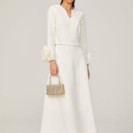 Alina White 3D Petal Embellished Skirt Top Set