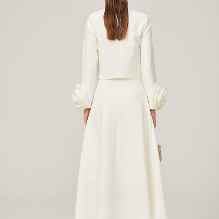 Alina White 3D Petal Embellished Skirt Top Set