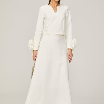 Alina White 3D Petal Embellished Skirt and Top Set