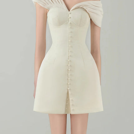 Alistair Cream White Plunge Neck Ruched Mini Dress