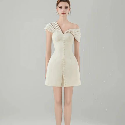 Alistair Cream White Plunge Neck Ruched Mini Dress