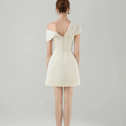 Alistair Cream White Plunge Neck Ruched Mini Dress