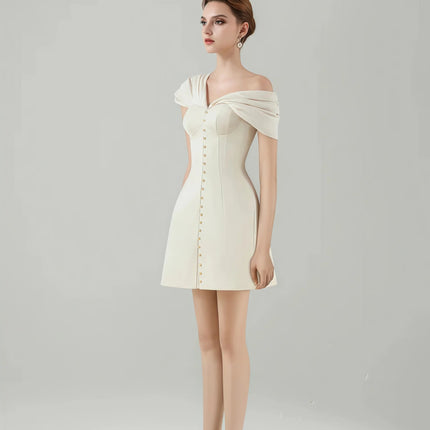 Alistair Cream White Plunge Neck Ruched Mini Dress