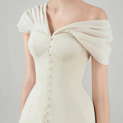 Alistair Cream White Plunge Neck Ruched Mini Dress