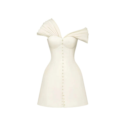 Alistair Cream White Plunge Neck Ruched Mini Dress