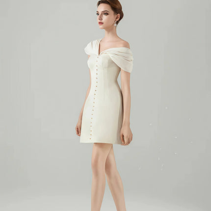 Alistair Cream White Plunge Neck Ruched Mini Dress