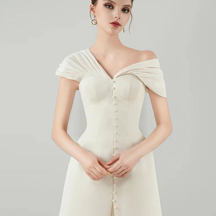 Alistair Cream White Plunge Neck Ruched Mini Dress