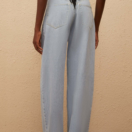 Alix Light Blue Denim Wide Leg Jeans for women in Blue color