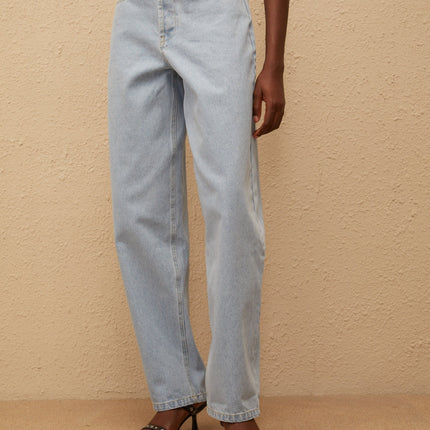 Alix Light Blue Denim Wide Leg Jeans with lace-up detailing and five pockets