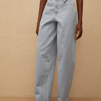 Alix Light Blue Denim Wide Leg Jeans 100% Cotton Lace-Up Detailing Five Pockets Belt Loops Button Zip-Fly Fastening Long-Length Chic Ensemble