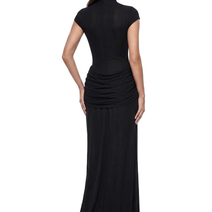 Aliya Black Ruched Maxi Dress with 3D Petals