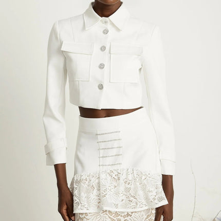 Aliyah White Lace Panel Jacket Skirt Set