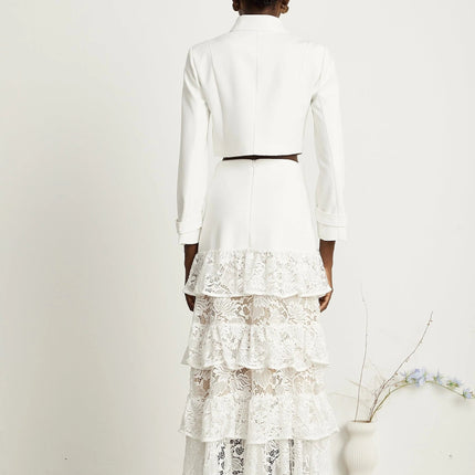 Aliyah White Lace Panel Jacket Skirt Set