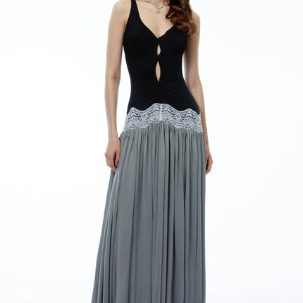 Allegra Black Color Block Sweetheart Maxi Dress