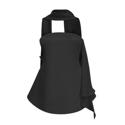 Allegra Black Mini Dress with Off-Shoulder Ribbon Detail and Cinched Waist