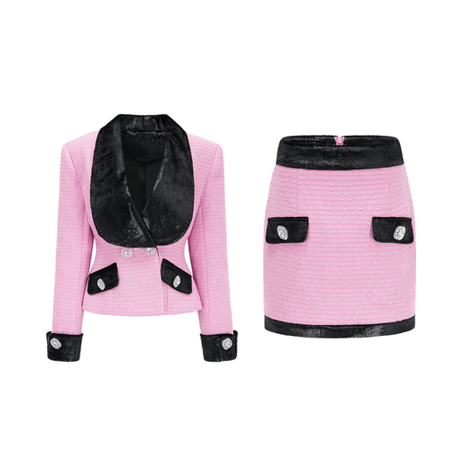 Pink dress with Vneck collar fulllength sleeves and front button closures