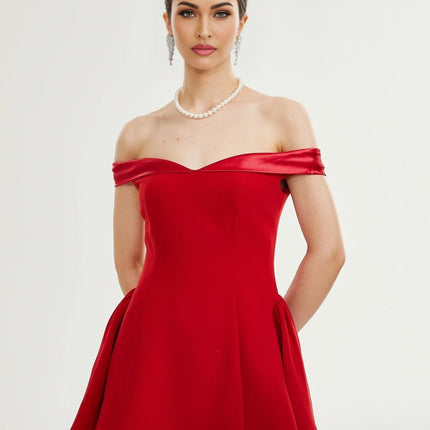 Allison Red Strapless Mini Dress Polyester Spandex Elegant Chic Sophisticated Graceful Flared Skirt Thigh Length Rear Zip Fastening