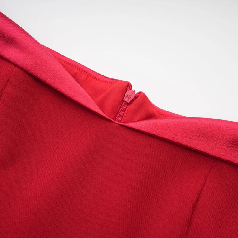 Allison Red Mini Dress Strapless Fitted Waistline Flared Skirt Thigh Length Polyester Spandex Rear Zip Fastening Chic Elegance Sophistication Glamour Modern Luxury Elegant Graceful Women's Fashion Statement Occasion