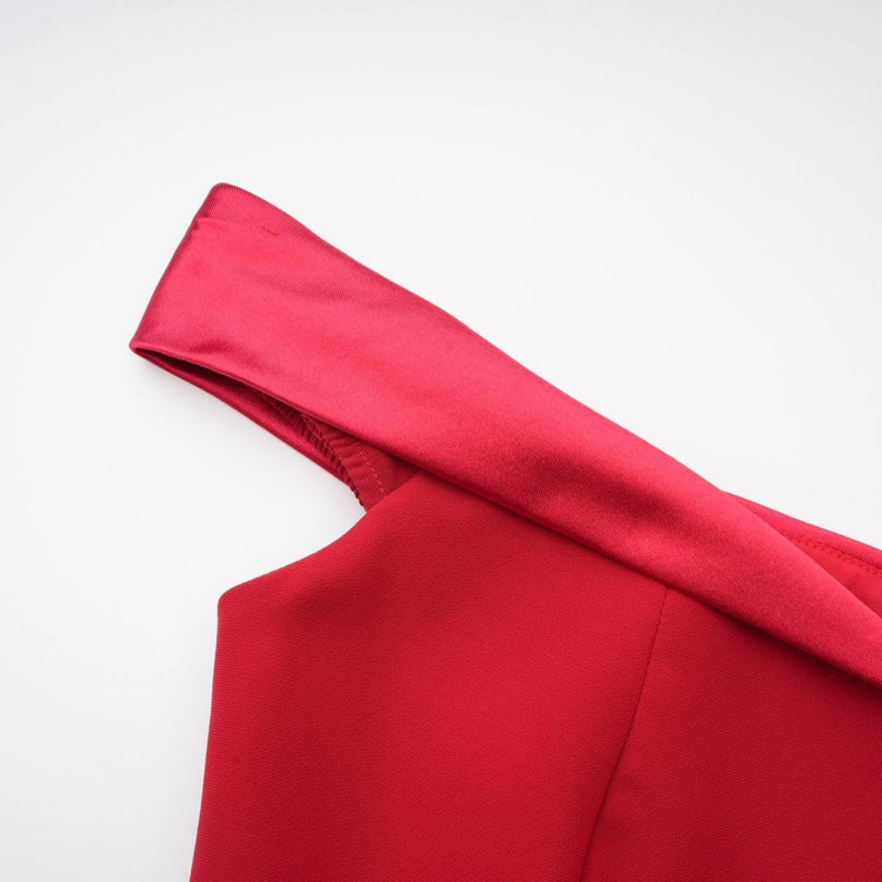 Allison Red Strapless Mini Dress Polyester Spandex Elegant Chic Sophisticated Flared Skirt Zip Fastening