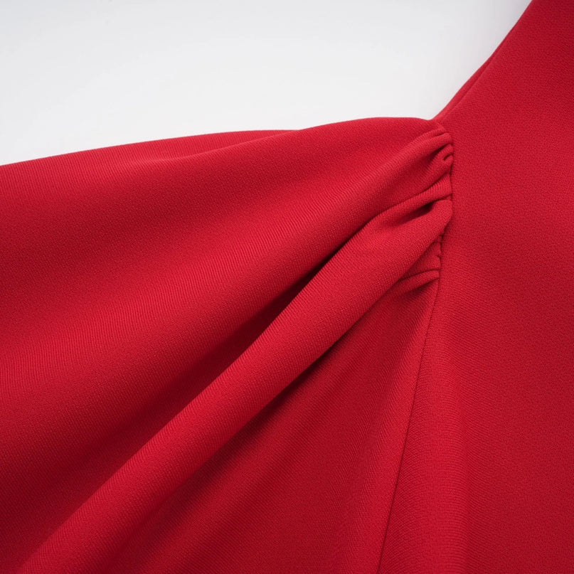 Allison Red Strapless Mini Dress Polyester Spandex Elegant Chic Sophisticated Flared Skirt